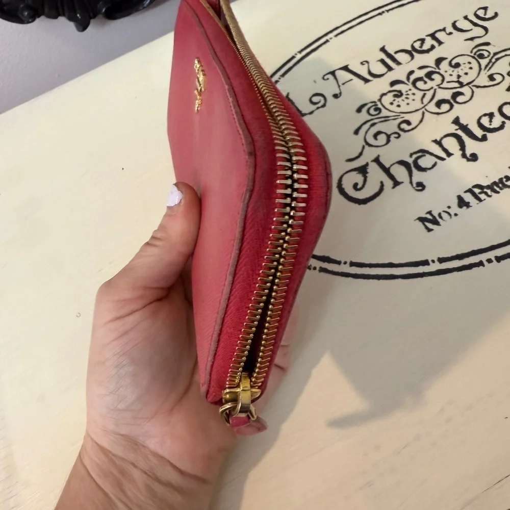 Prada Saffiano Leather Zip-Around Long Wallet – Pink Authentic
